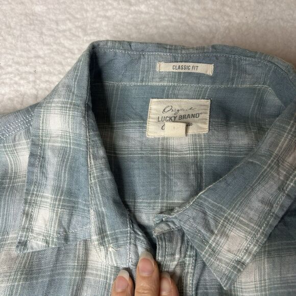 Lucky Brand Original Classic Fit Men’s 100% Linen Plaid Shirt Blue XXL Coastal - Picture 3 of 8